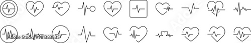 Pulse and Cardiogram Simple Isolated Line Icons Collection. Editable Stroke. Suitable for Web Sites, Books, Cards, Apps