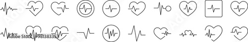 Pulse and Cardiogram Related Line Icons for Web Sites, Books, Cards, Apps. Editable Stroke. Suitable for Web Sites, Books, Cards, Apps