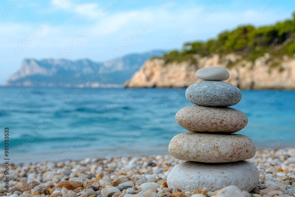 stones and rocks stacked on each other on the beach with sea in the background, representing balance and harmony stones and rocks stacked on each other on the beach with sea in the background, representing balance and harmony