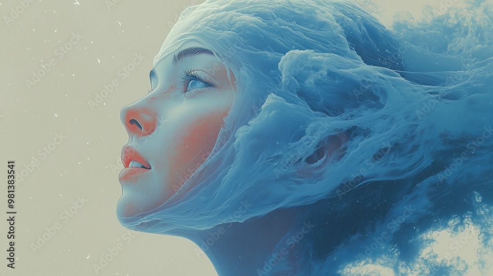 Fototapeta premium Woman with Alzheimer's seen from the side, memory fading, it is a neurodegenerative disease with a chronic and progressive course, ai generative
