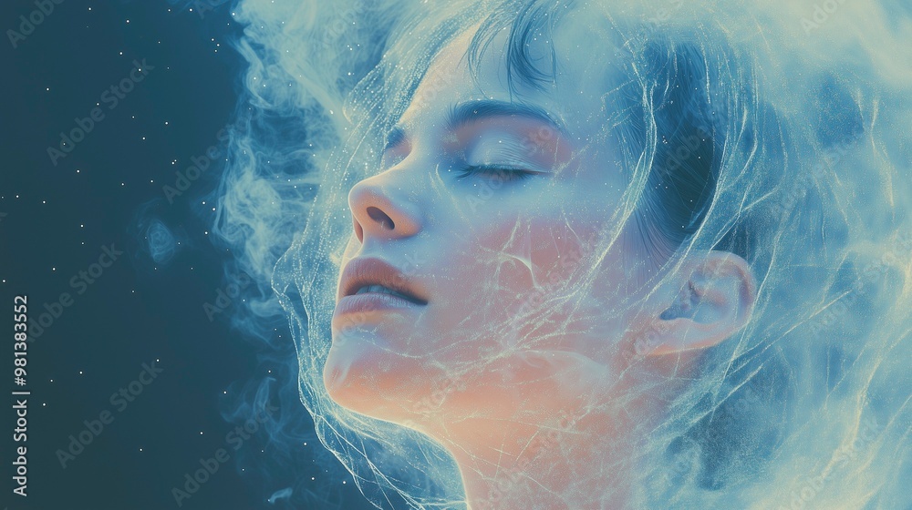 Woman with Alzheimer's seen from the side, memory fading, it is a neurodegenerative disease with a chronic and progressive course, ai generative Woman with Alzheimer's seen from the side, memory fading, it is a neurodegenerative disease with a chronic and progressive course, ai generative