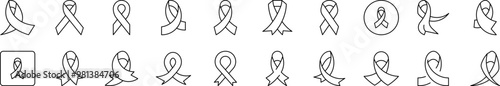 Cancer Pink Ribbon Icon Set for UI, Placards, Books, Apps. Editable Stroke. Suitable for Web Sites, Books, Cards, Apps