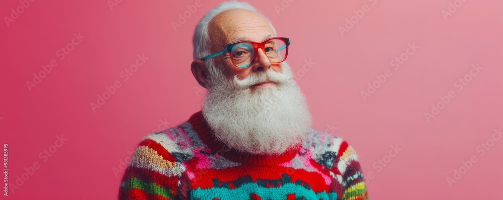 Elderly man with colorful sweater and glasses Elderly man with colorful sweater and glasses