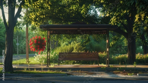 Tranquil Bus Stop with Lush Greenery