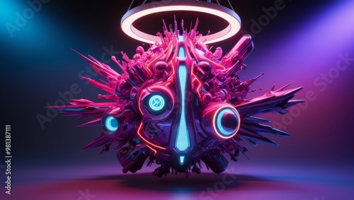 Abstract Cyberpunk futuristic strange device. Hi-tech creative 3D concept.