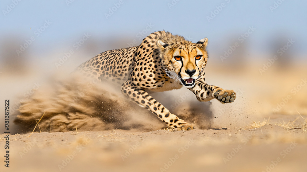 Naklejka premium Cheetah Running Through Dust
