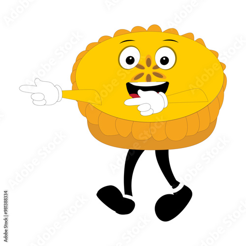 Cute mascot pumpkin pie, Halloween Pumpkin Pie Characters. Cartoon Sweets Cup Pudding Latte Walking and Smiling. Vector Autumn Holiday Mascot Template. Illustration Cool kawaii happy doodle Isolated