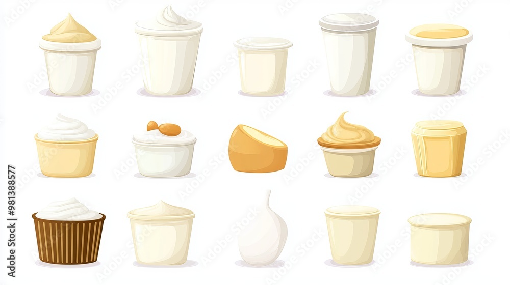 Set of white liquid textures Realistic illustrations of condensed milk mayonnaise sauce or yogurt in various shapes Vector design isolated on a white background Set of white liquid textures Realistic illustrations of condensed milk mayonnaise sauce or yogurt in various shapes Vector design isolated on a white background