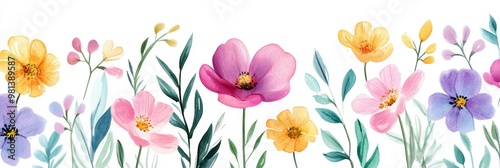 This stunning watercolor illustration presents a captivating array of vibrant wildflowers, making it an exquisite choice for wedding invitations, birthday cards, and various naturethemed designs
