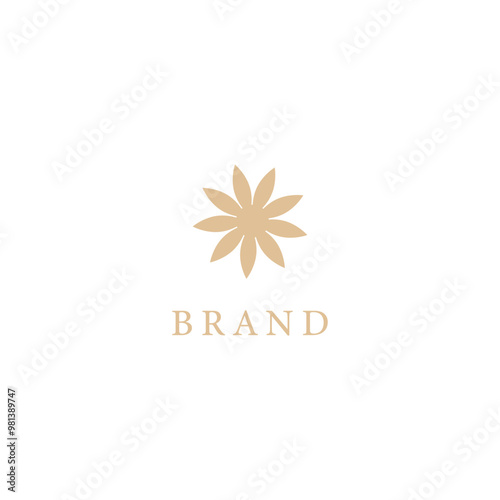 Vector floral logo template in elegant and minimal style with gold color white background  