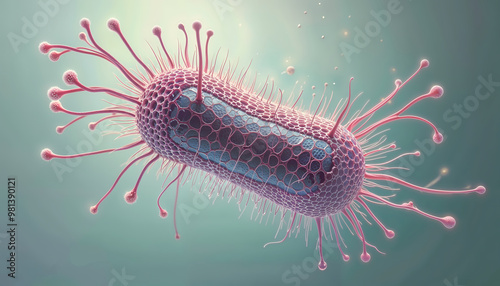 3D Visualization of Escherichia coli (E. coli) Bacterium Structure