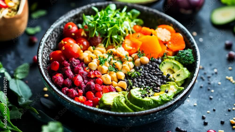 Vibrant and healthy vegetable bowl with a colorful variety of fresh ingredients