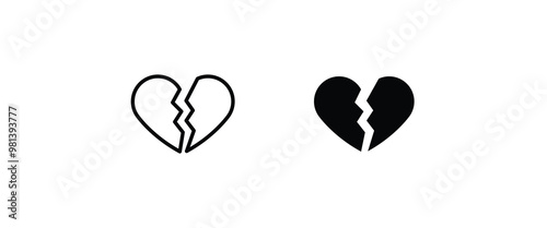 Broken heart heartbreak divorce flat vector romantic opportunity Valentines card line flat icons set, editable stroke isolated on white, linear vector outline illustration, symbol logo design style