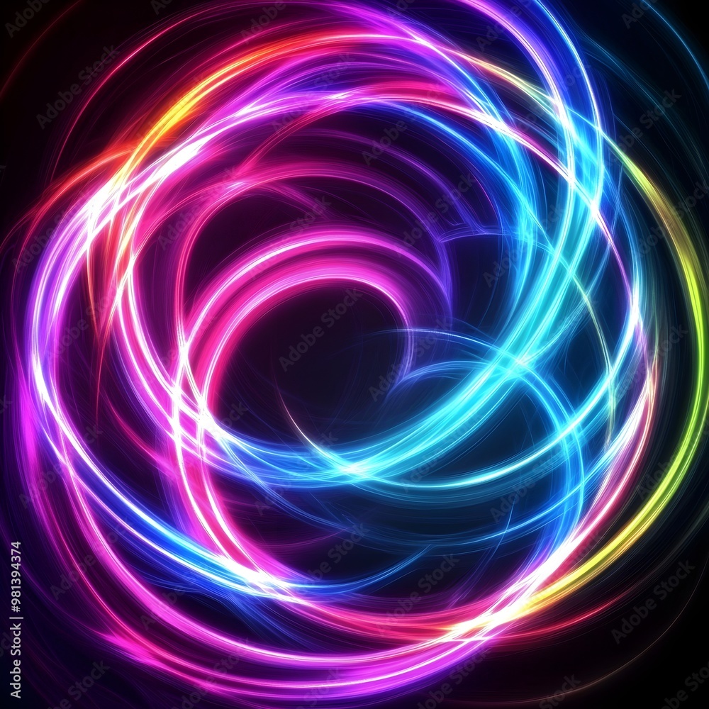 Bright neon swirls black background neon image Bright neon swirls black background neon image