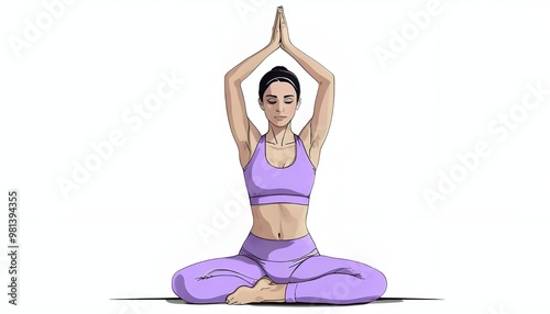 A woman doing yoga sitting in namaste pose, meditation and balance, peaceful yoga practice, fitness, wellness, calm, serene, spiritual, relaxation, body, health, exercise, zen, photo