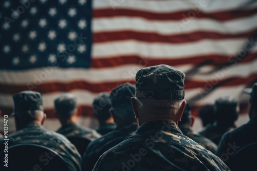 Veteran's Day Tribute: Emotional Moment with American Flag Backdrop for Posters and Memorials