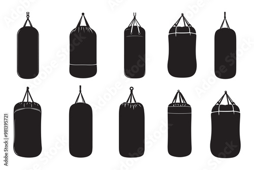 set of Boxing ring bag silhouette vector illustration