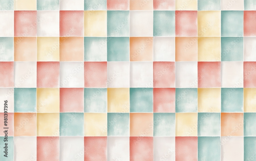 Fototapeta premium A colorful grid pattern featuring soft pastel squares, ideal for backgrounds or design projects.