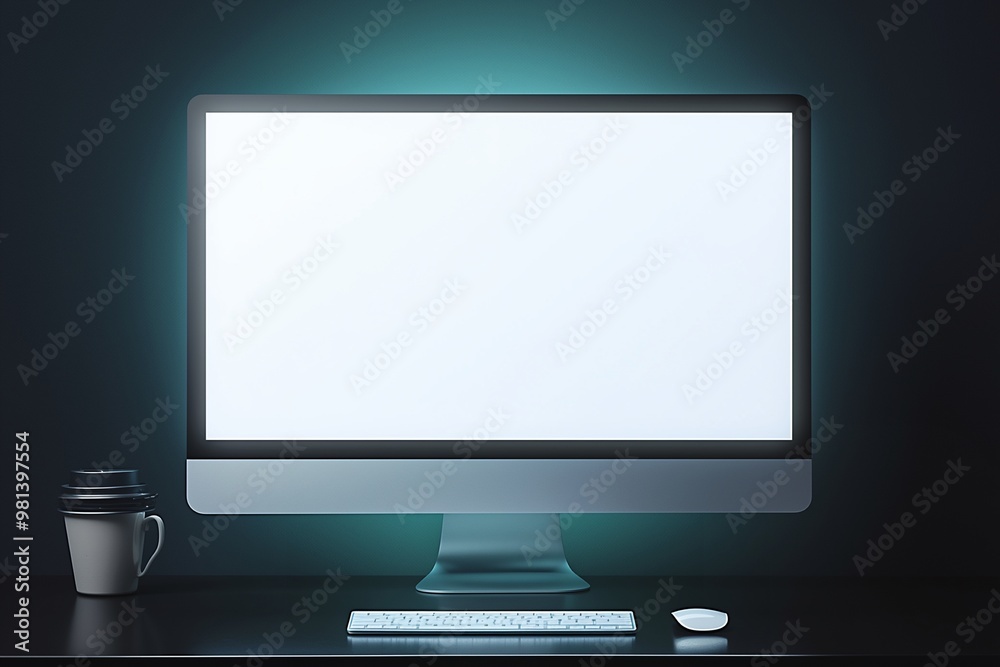 Computer in office with blank screen Computer in office with blank screen