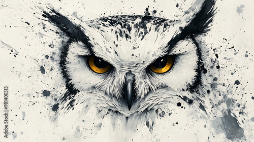 Abstract Owl with Yellow Eyes photo