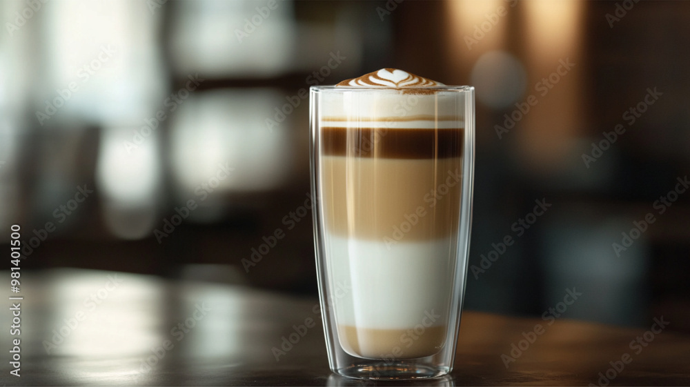 Glass of tasty aromatic layered coffee latte macchiato Glass of tasty aromatic layered coffee latte macchiato