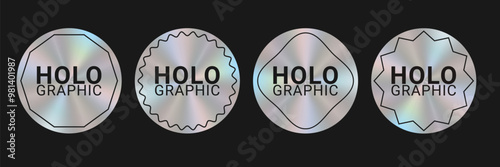 Round holographic sticker templates. Original gradient silver holographic product icon. Vector illustration.