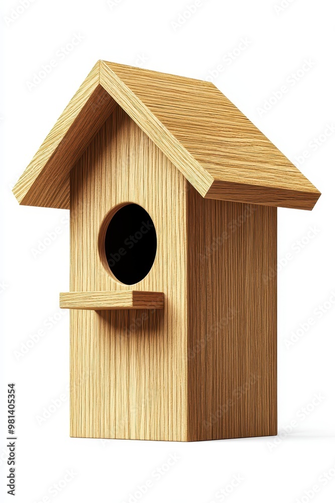 A charming wooden birdhouse designed for your garden, offering a cozy shelter for birds in a natural setting, white background A charming wooden birdhouse designed for your garden, offering a cozy shelter for birds in a natural setting, white background