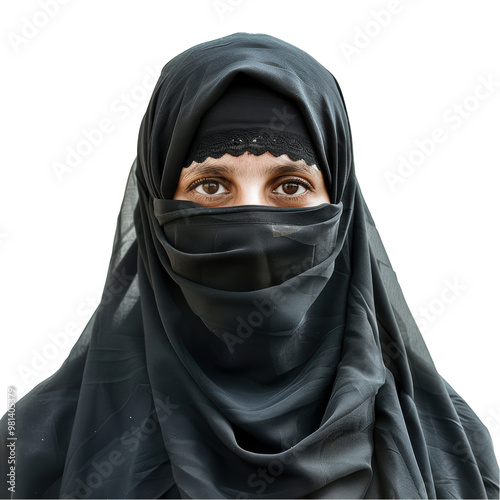 Islamic woman with niqab, isolated on a transparent background