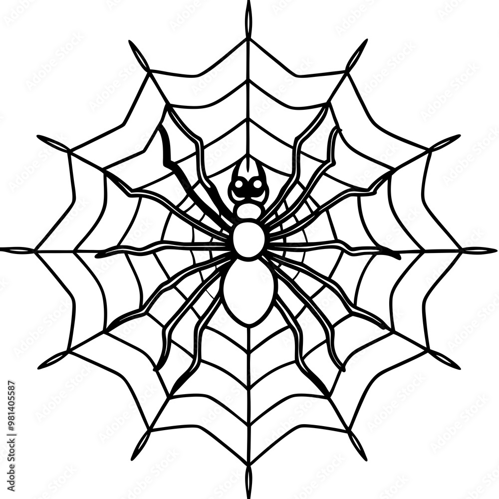 Fototapeta premium Intricate Spider Web with Dominant Menacing Spider - Vector Art
