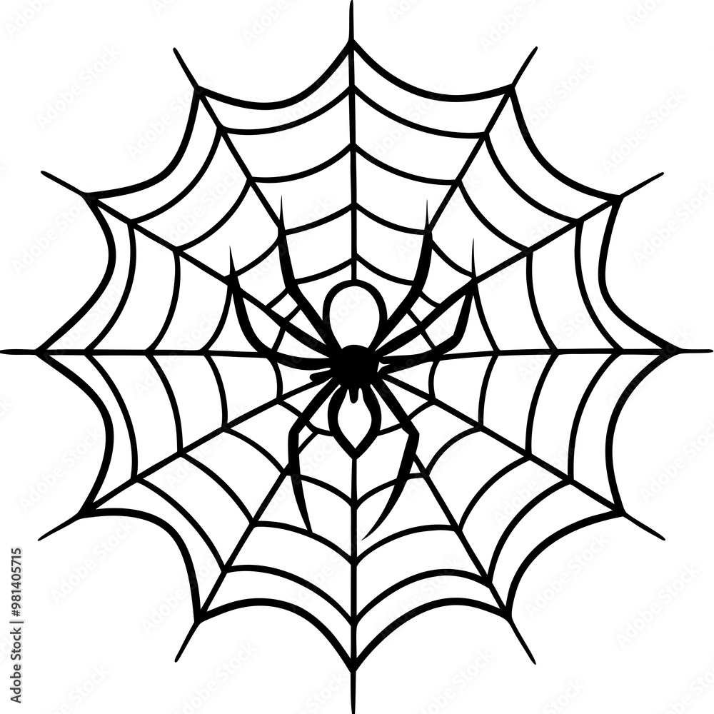 Fototapeta premium Intricate Spider Web with Dominant Menacing Spider - Vector Art