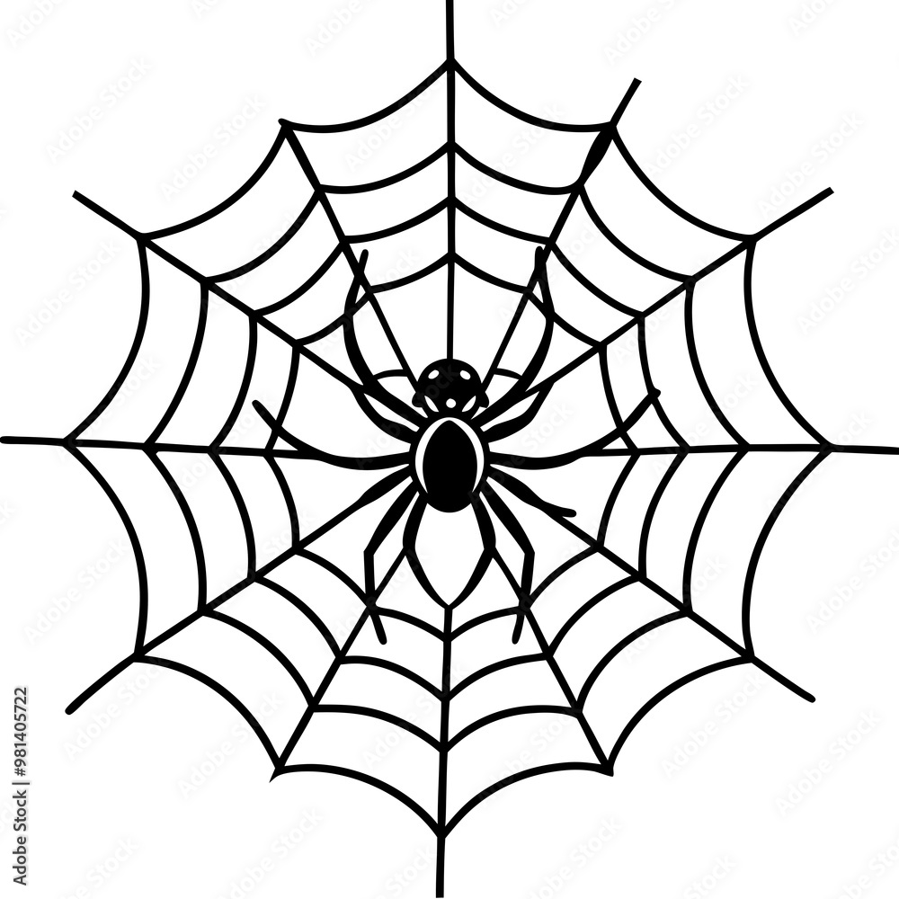 Fototapeta premium Intricate Spider Web with Dominant Menacing Spider - Vector Art