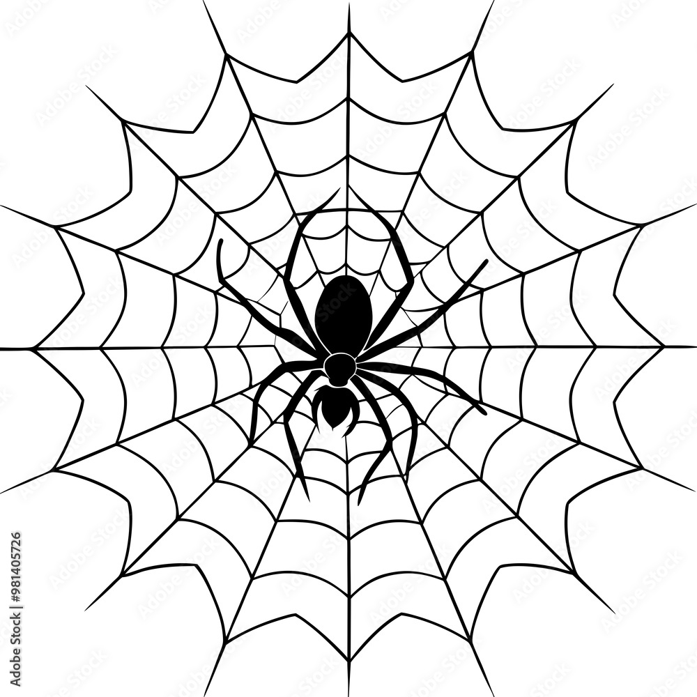 Fototapeta premium Intricate Spider Web with Dominant Menacing Spider - Vector Art