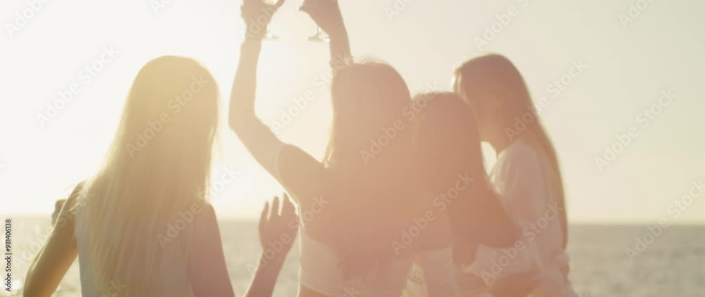 custom made wallpaper toronto digitalThe women are enjoying a carefree moment, one of them raising her arm in joy, as they stand by the ocean with wine glasses in hand.