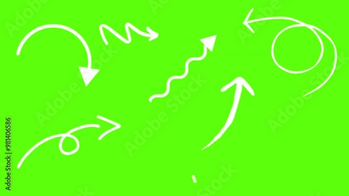 Set of curved arrows, handmade simple arrow animation, Creative hand drawn arrows animations, Set of animated arrows on alpha channel