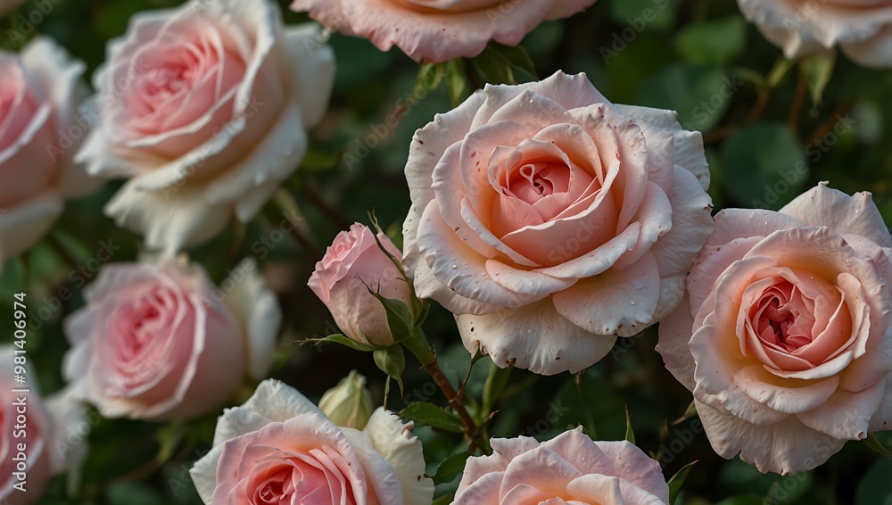 Gentle pink roses swaying in the breeze. Gentle pink roses swaying in the breeze.