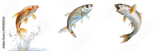 Set of A fish jumping out of water isolated on transparent background