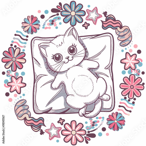 2d vector illustration colorful cute animal cat and whale design for animation and print design 

