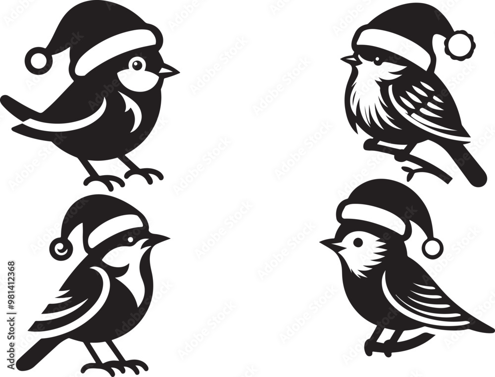 Fototapeta premium Merry Christmas and Santa Bird Claus Silhouette Vectors 