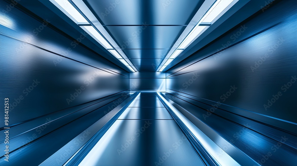 A futuristic corridor with sleek blue lighting, creating a sense of depth and modernity. A futuristic corridor with sleek blue lighting, creating a sense of depth and modernity.