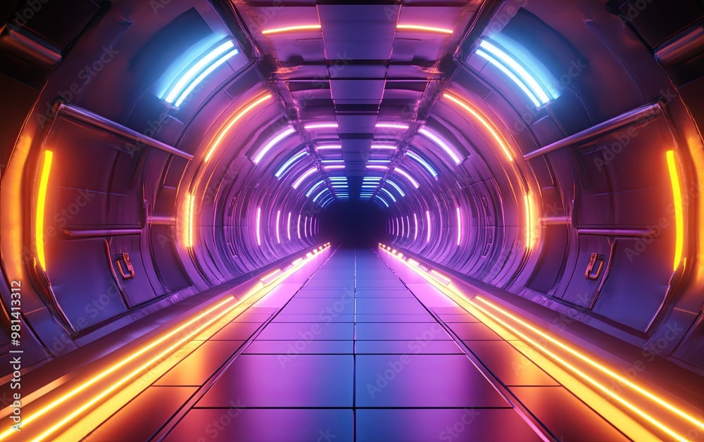 A futuristic tunnel illuminated with vibrant neon lights, creating a sci-fi atmosphere. A futuristic tunnel illuminated with vibrant neon lights, creating a sci-fi atmosphere.