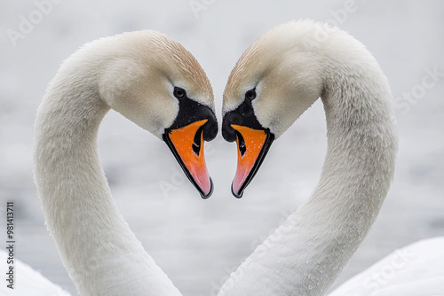 Fototapeta Naklejka Na Ścianę i Meble -  Two swans forming a heart shape with their necks