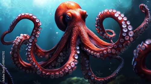 A giant octopus with long tentacles, ready to grab you from the depths of the ocean. photo