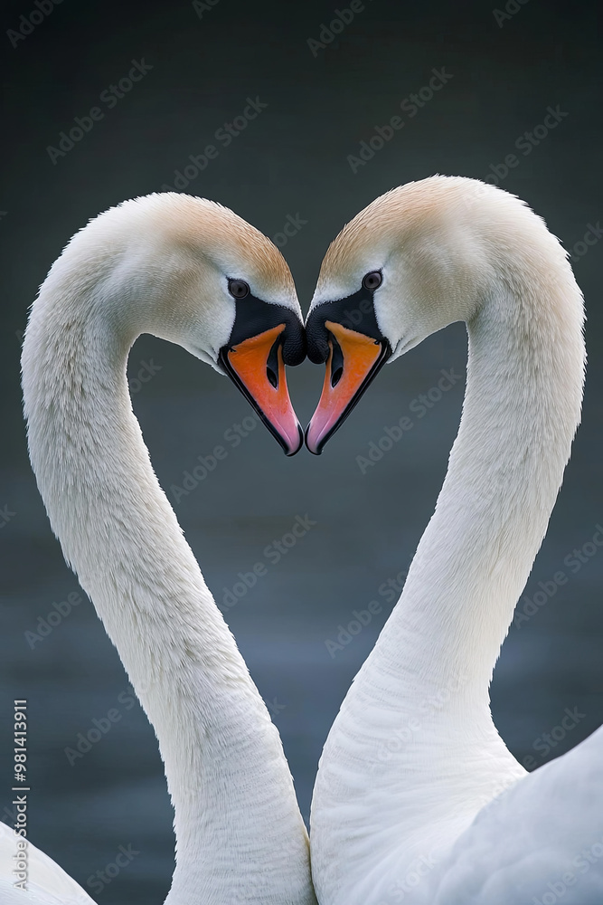 Fototapeta premium Two swans forming a heart shape with their necks
