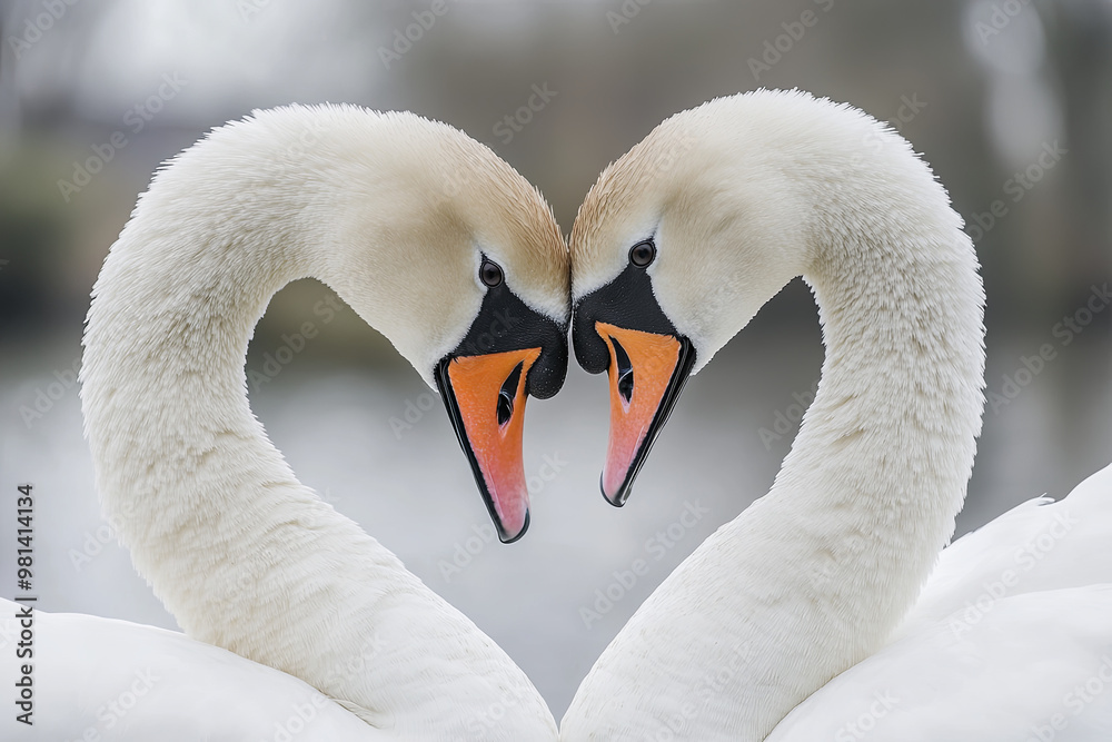 Obraz premium Two swans forming a heart shape with their necks