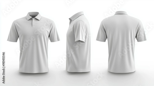 Three white shirts are shown from the front and back