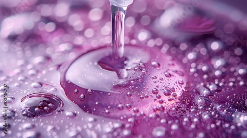 Bakuchiol serum transparent texture with pipette, purple liquid skincare cosmetic gel, macro  photo