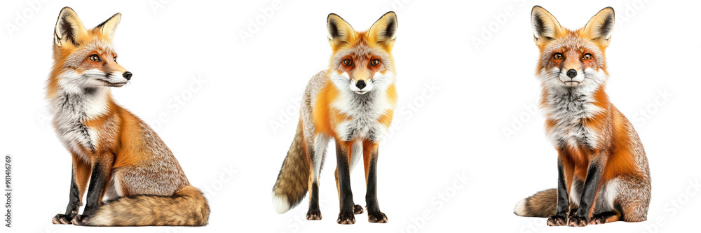Fototapeta premium Set of a curious fox isolated on transparent background