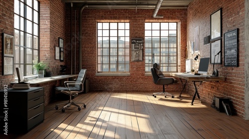 Wallpaper Mural Modern Industrial Office Space with Brick Walls and Sunlight Torontodigital.ca