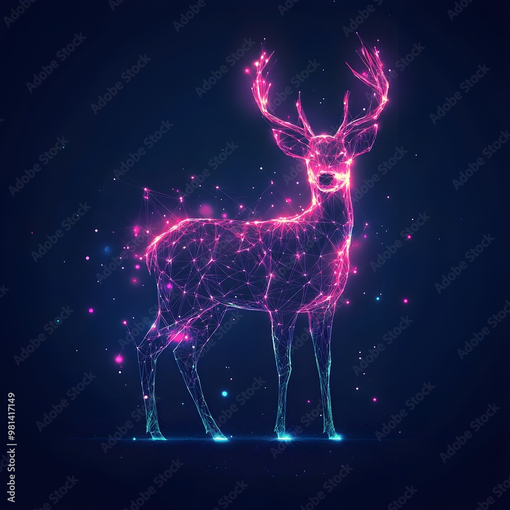 Deer in polygonal design glowing on lit background image
Deer in polygonal design glowing on lit background image