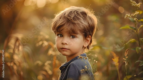 Little three-year-old boy portraits in the summer afternoon.